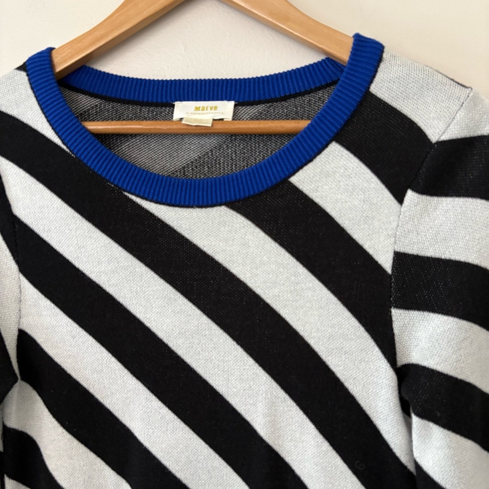 Maeve by Anthropologie striped pullover sweater black ivory blue trim size S - Picture 6 of 13